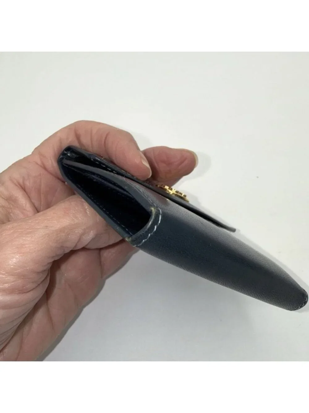 Vintage Bosca Full Grain Blue Leather Small Wallet/Card Holder Trifold